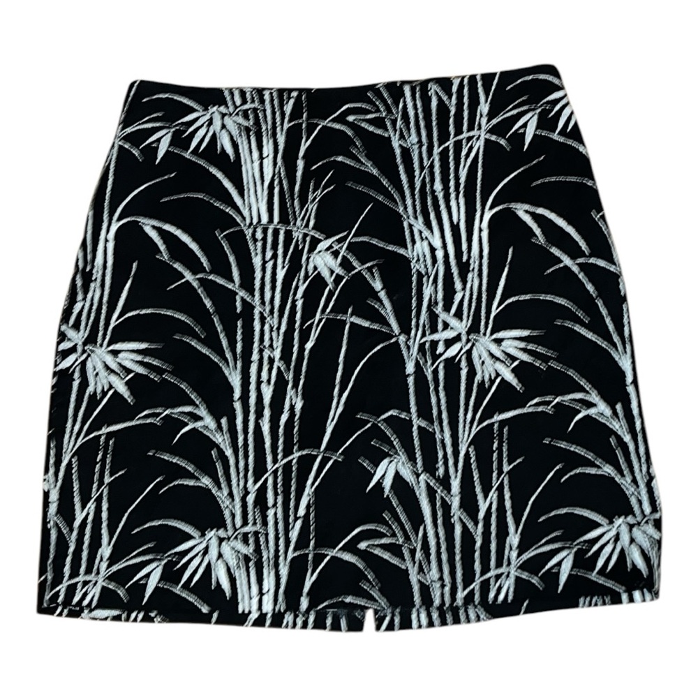 Talbots petite 14 black white pencil skirt bamboo pattern career wear altered*